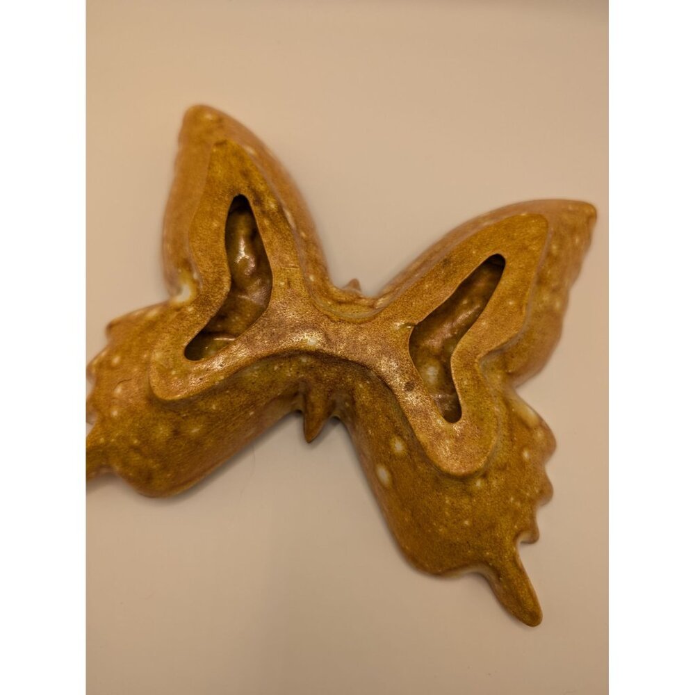 Handmade Pottery Butterfly Ashtray / Catch all Trinket 70s oranges yellow 6" - Picture 6 of 8